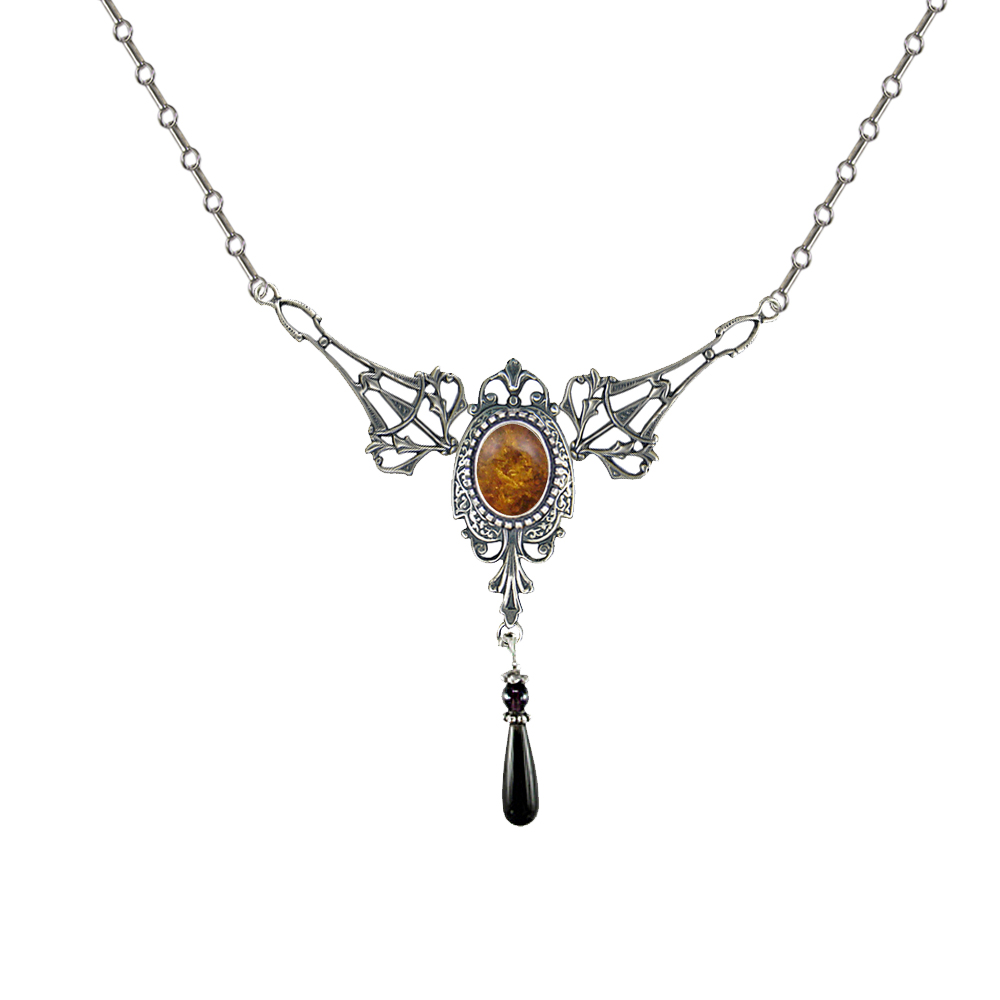 Sterling Silver Victorian Necklace With Amber